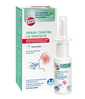 Illustration du spray Emser Sinusitis forte et de son emballage