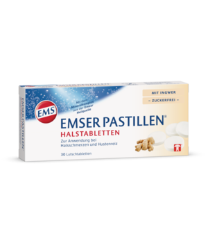 Emser Pastillen mit Ingwer in zugehöriger Verpackung