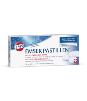 Pastilles Emser sans menthol, sans sucre, dans leur emballage d'origine